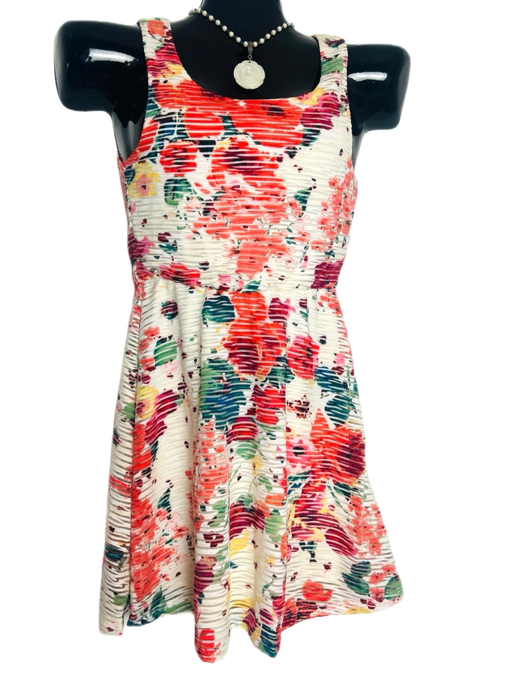 Beautiful Floral Tank Dress with Pink, Green & Coral Accents